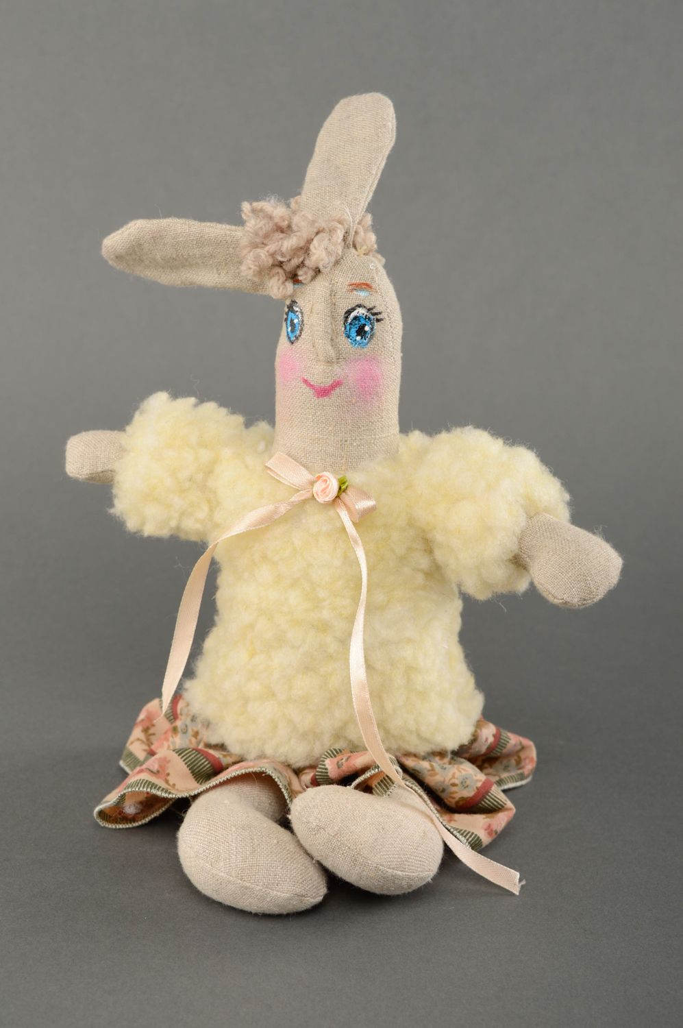 Fabric toy rabbit in woolen cardigan photo 5
