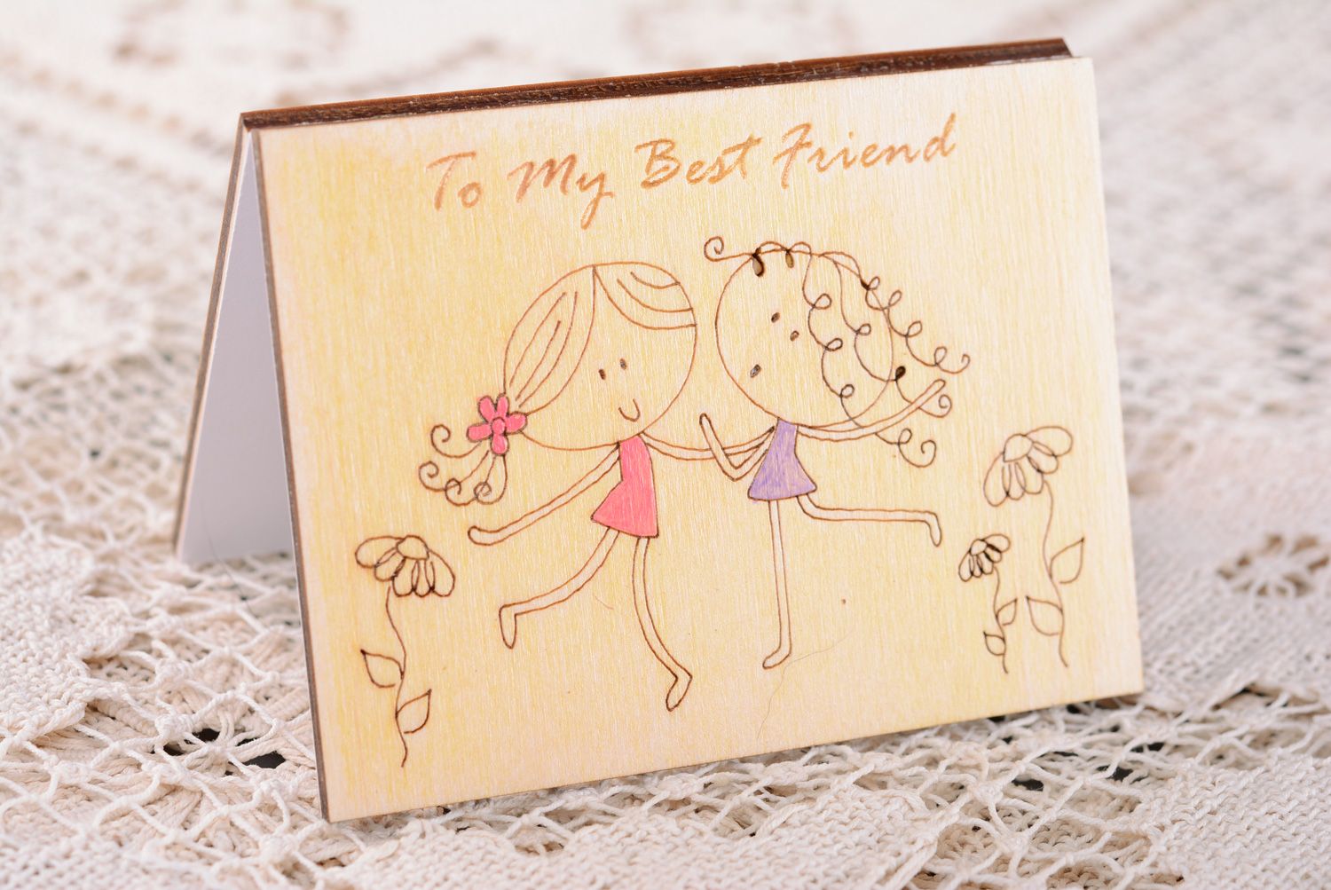 Beautiful plywood greeting card with engraving photo 1