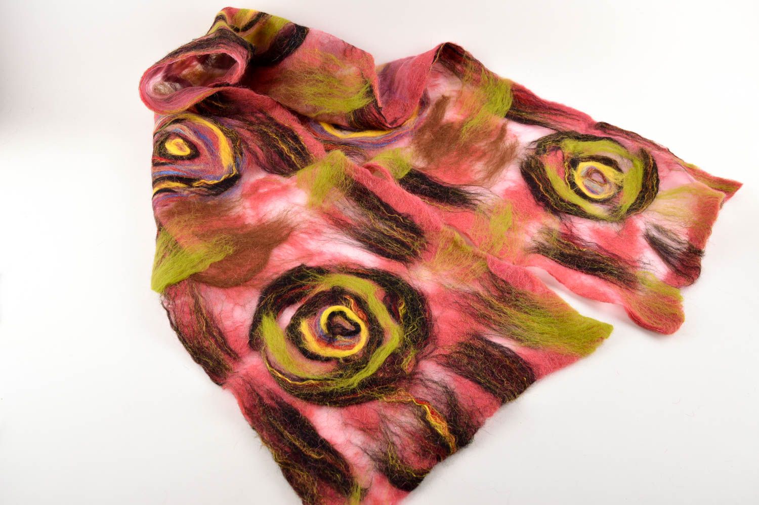 Шерстяной шарф ручной работы разноцветный женский шарф нарядный валяный шарф фото 3