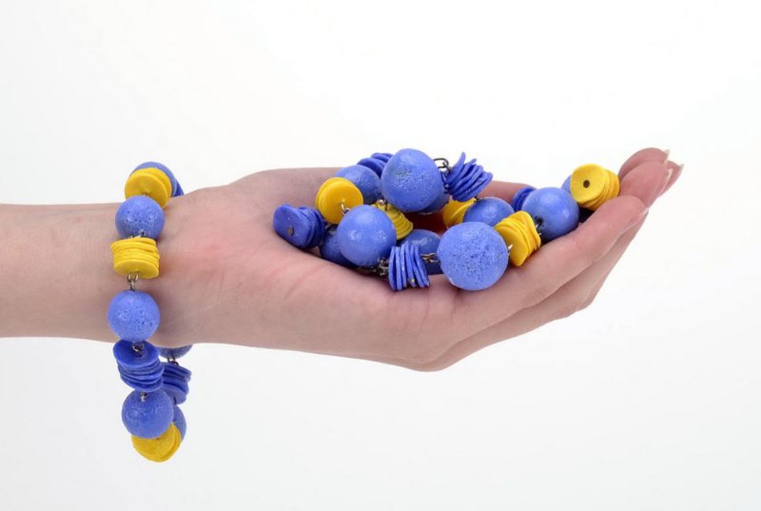 Jewelry set made from polymeric clay: necklace, bracelet and earrings photo 5