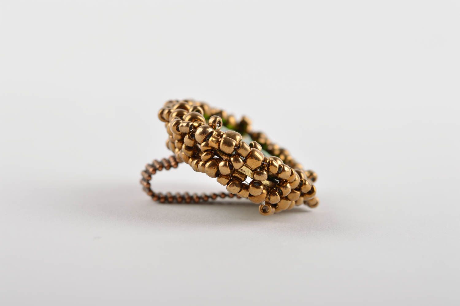 Ring für Damen handgemachter Schmuck Glasperlen Ring oval grün einzigartig foto 5