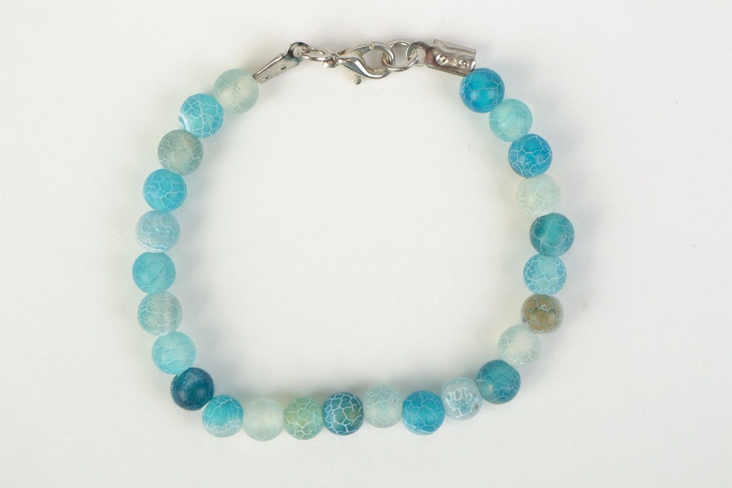 Handmade tender wrist bracelet with blue agate beads with cracks for women photo 3
