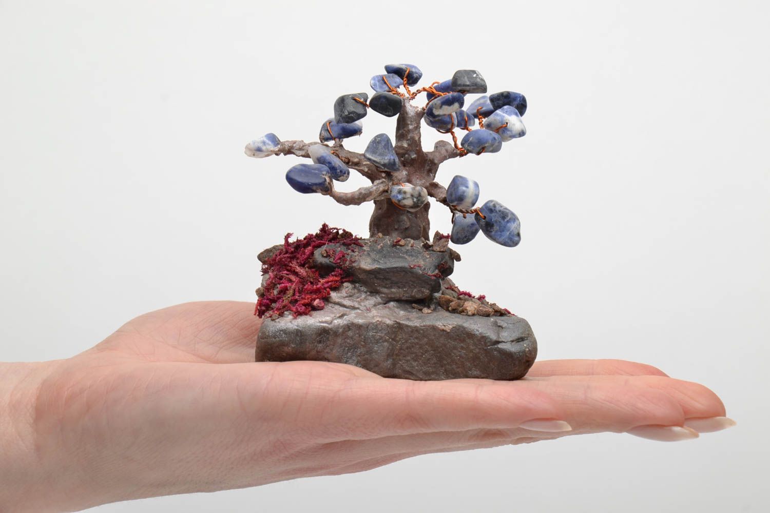 Arbre de vie en pierres naturelles bleues décoratif artificiel fait main photo 2