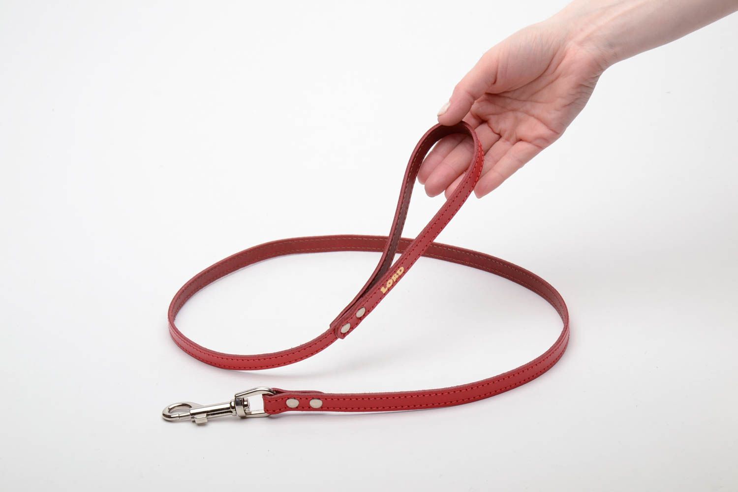Red leather dog leash photo 5