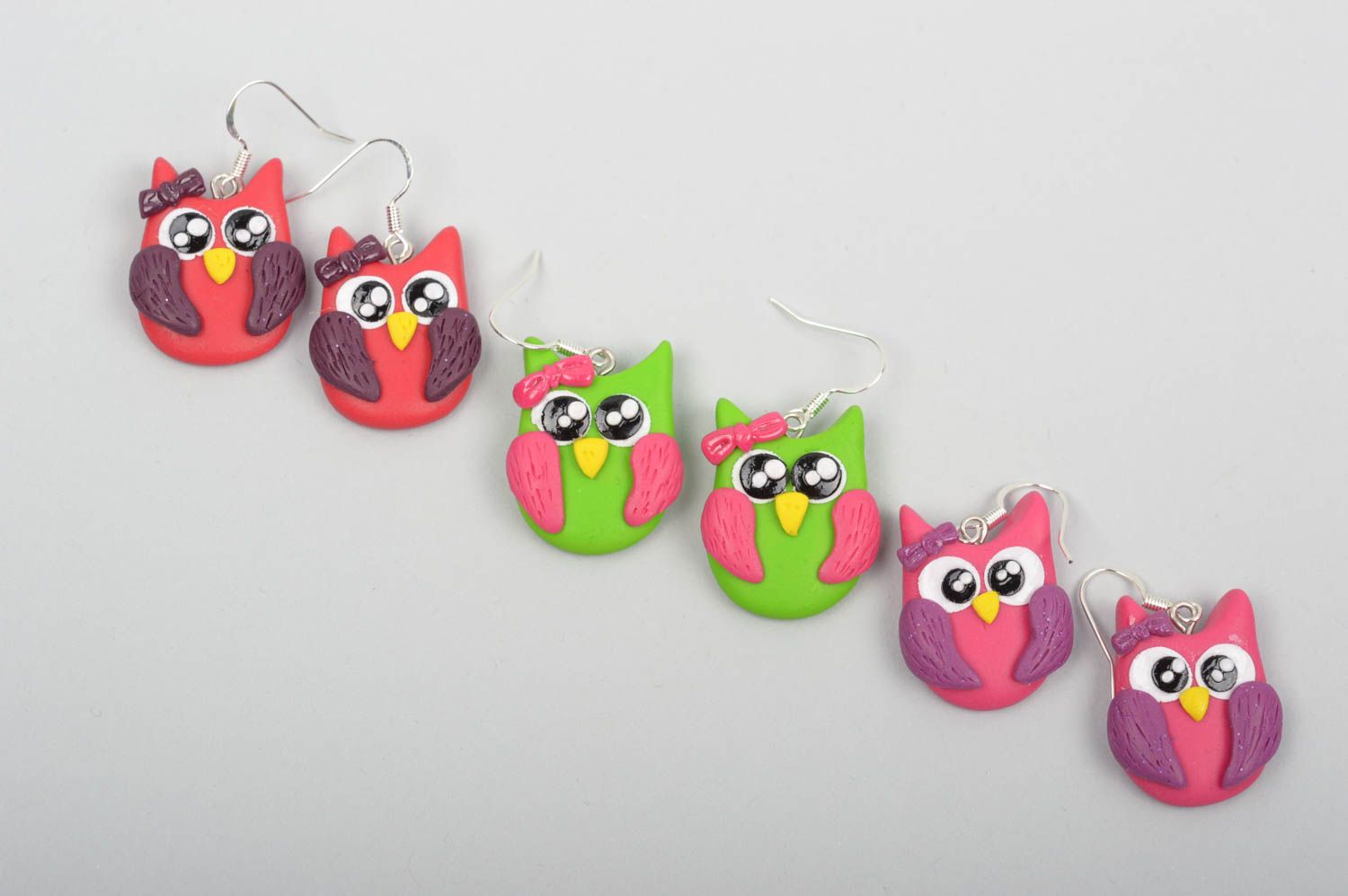 Handmade jewelry set 3 pairs of dangling earrings polymer clay gifts for girls photo 1