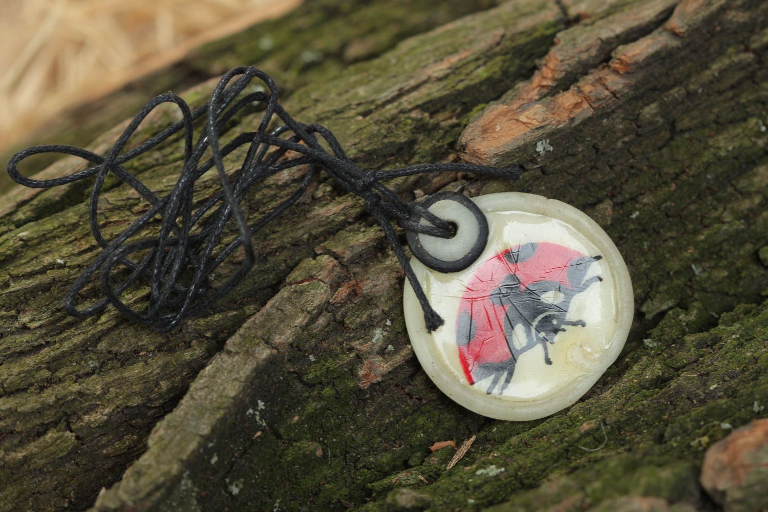 Handmade pendant made of polymer clay on long string beautiful stylish accessory photo 1