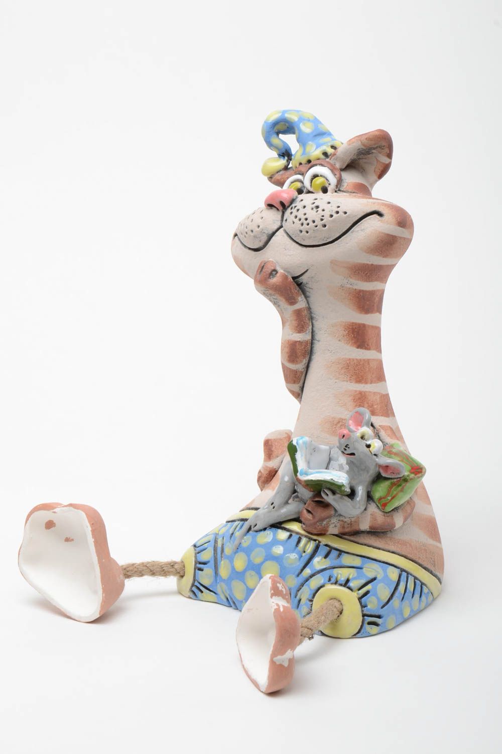 Large money box made of clay painted with pigments handmade figurine Cat photo 2