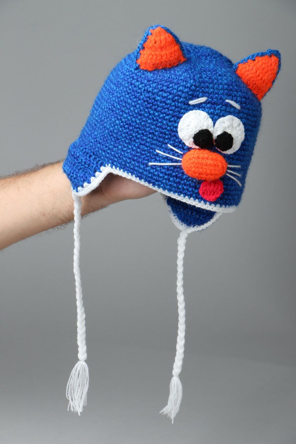 Bonnet chat d'enfant tricoté main  photo 4