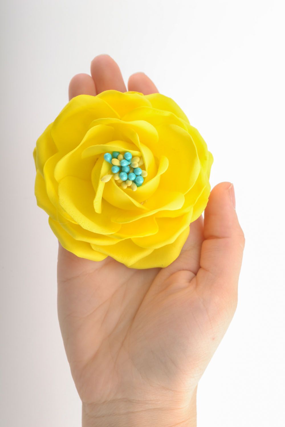 Broche hecho a mano en forma de pinza Flor amarilla foto 4