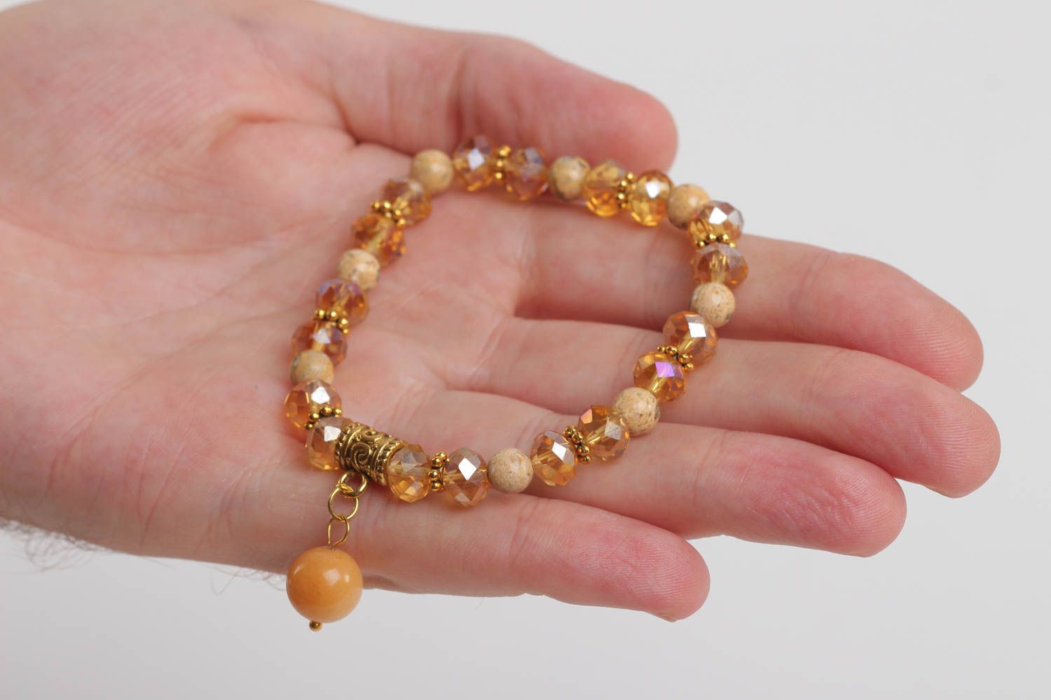 Stone beige beads' charm tennis bracelet for teen girl photo 5