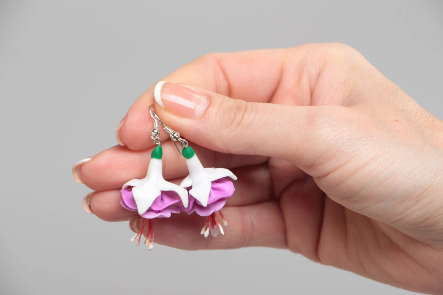 Designer flower earrings made of polymer clay handmade beautiful fancy jewelry photo 5