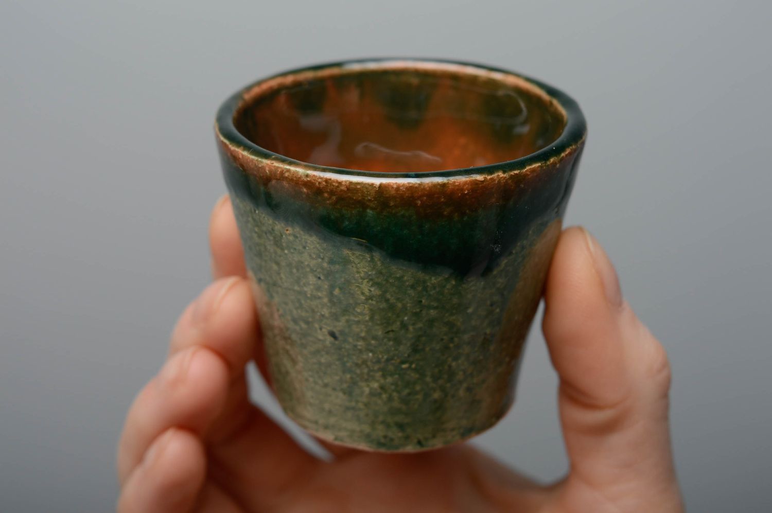 Vaso de chupito de barro esmaltado verde, 70 ml foto 2