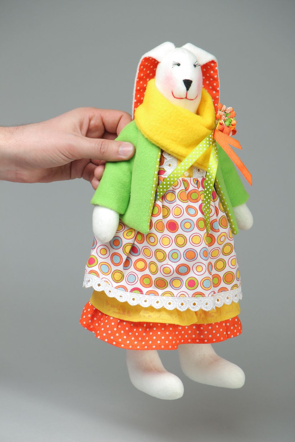 Fabric toy rabbit in dress photo 4