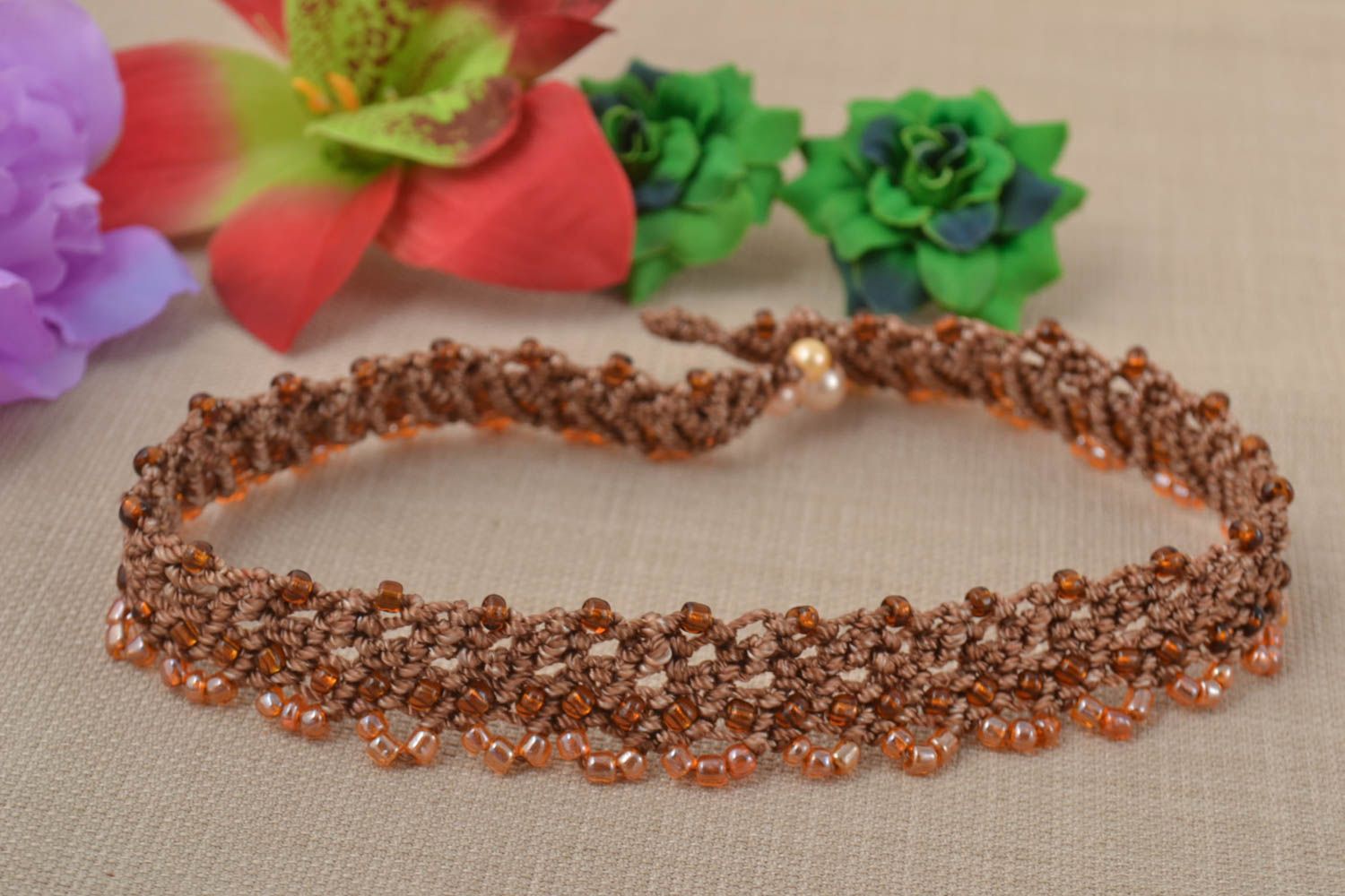 Macrame necklace handmade beaded accessory designer necklace braided jewelry photo 1