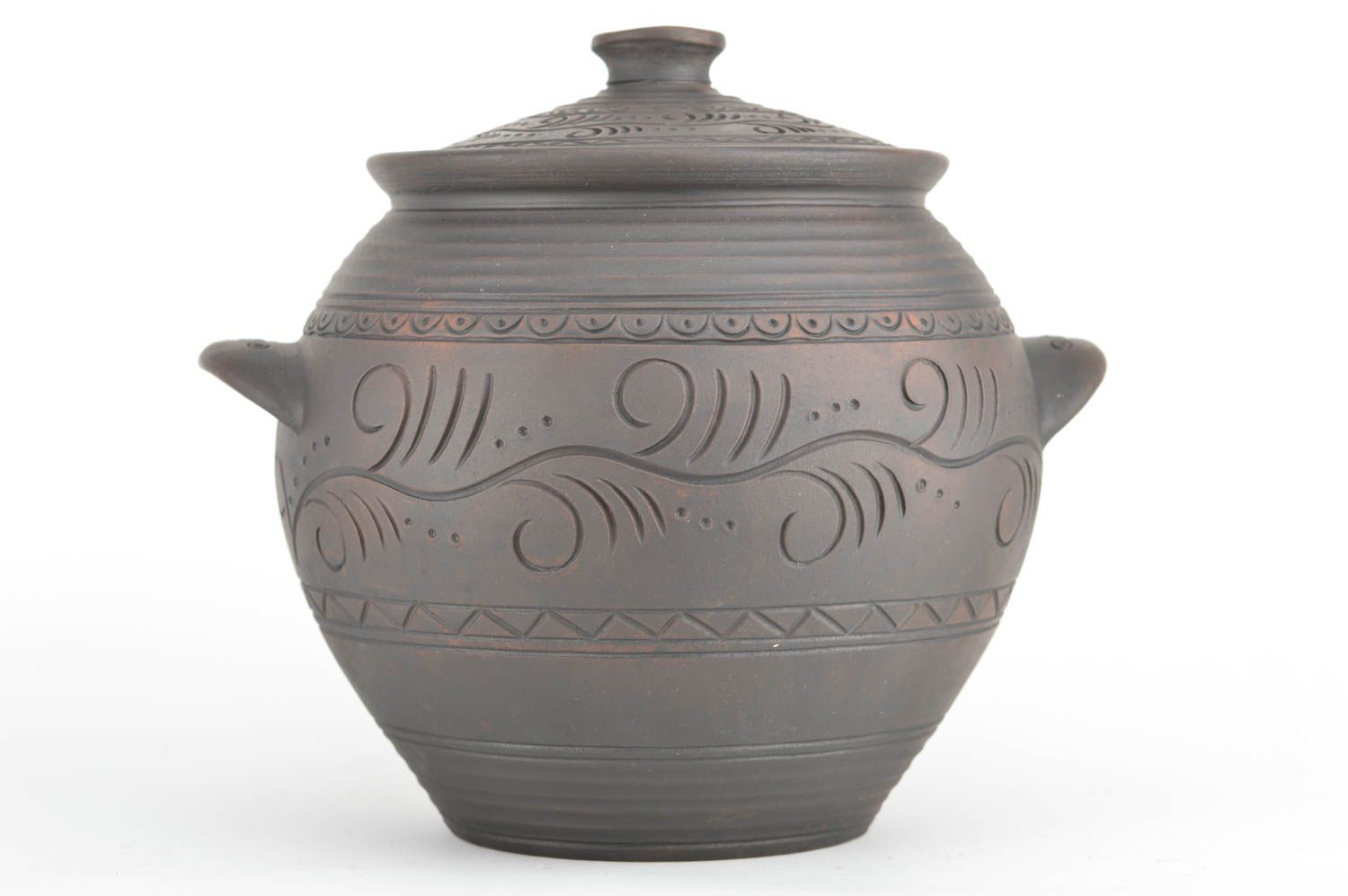 Handmade designer large ceramic pot with lid for baking and serving 4 l photo 5