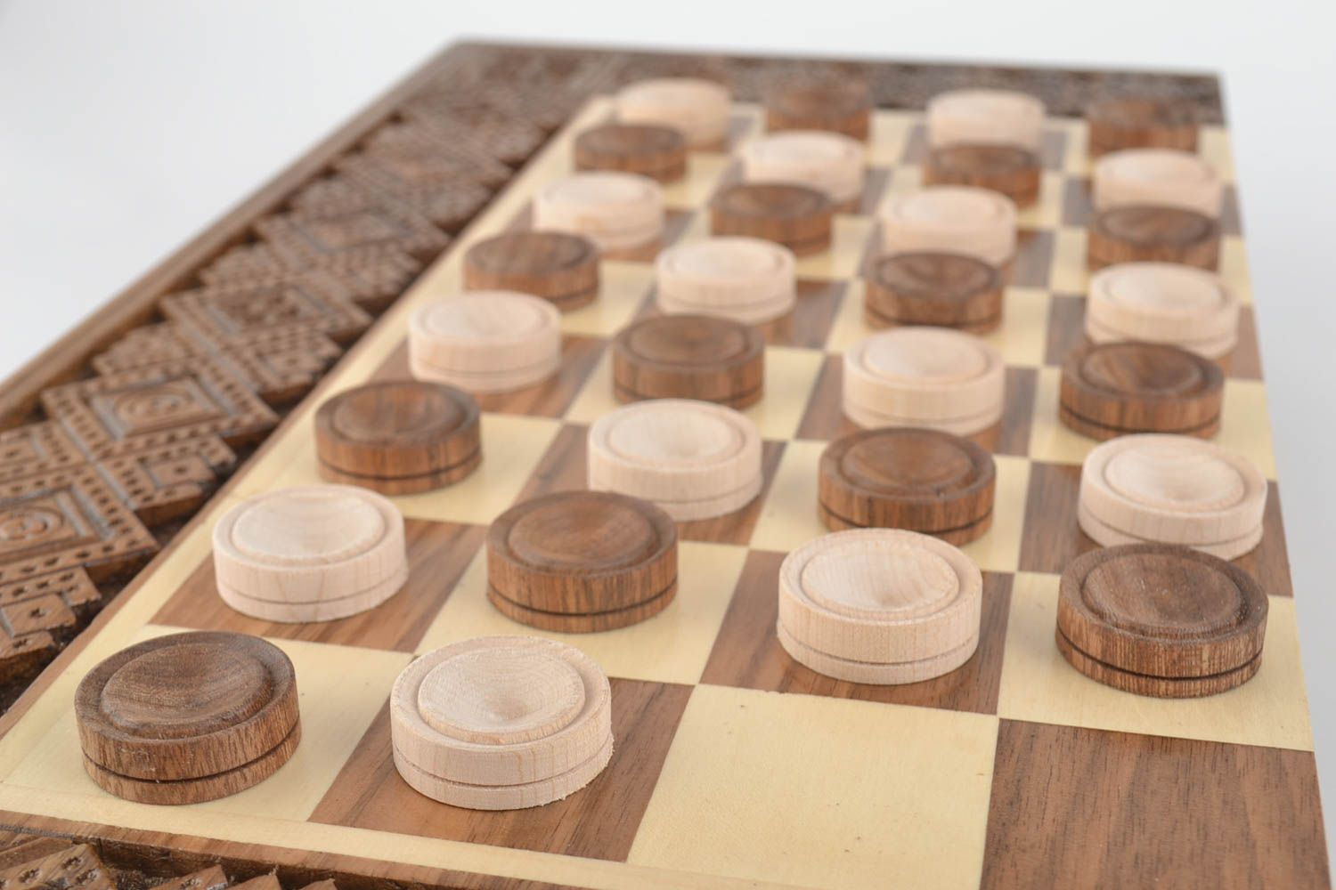 Unusual handmade wooden checkers pieces wooden draughts educational games photo 3