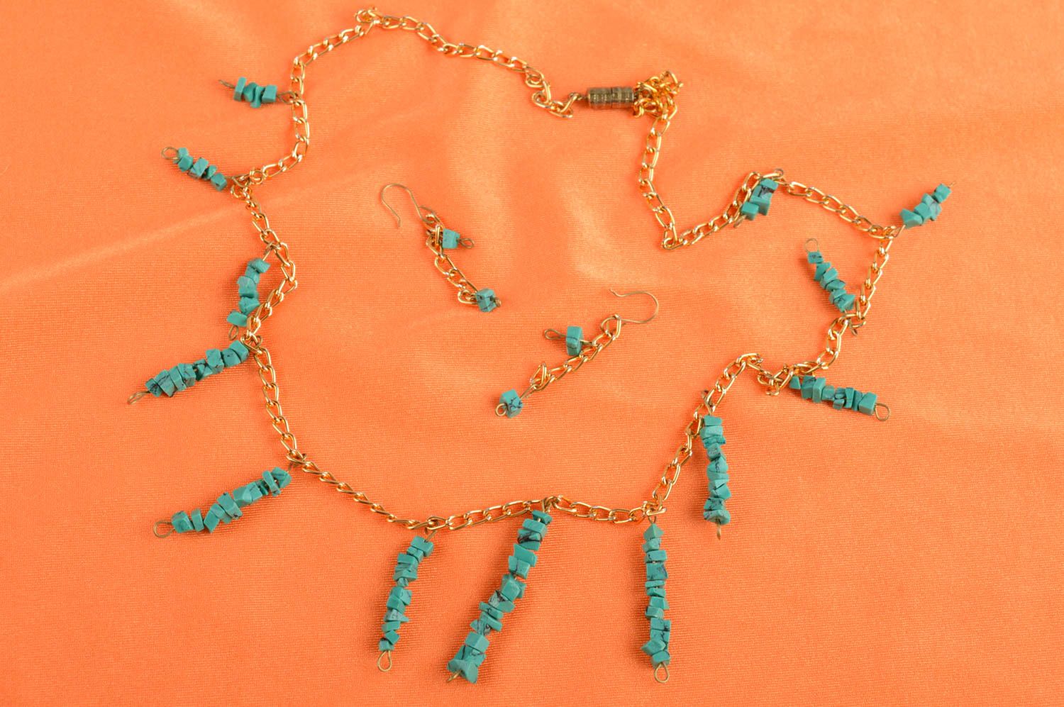Schmuck Set handmade Halskette Damen lange Ohrringe Mode Accessoires mit Türkis foto 1