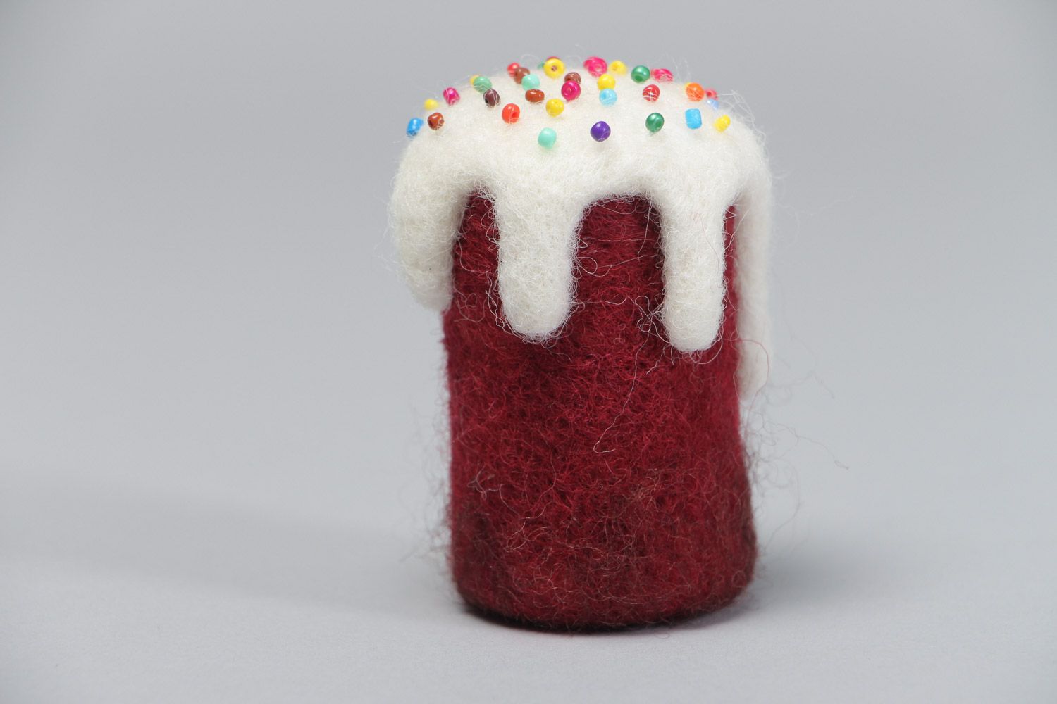 Handmade small decorative Easter cake felted of natural wool with colorful beads photo 2