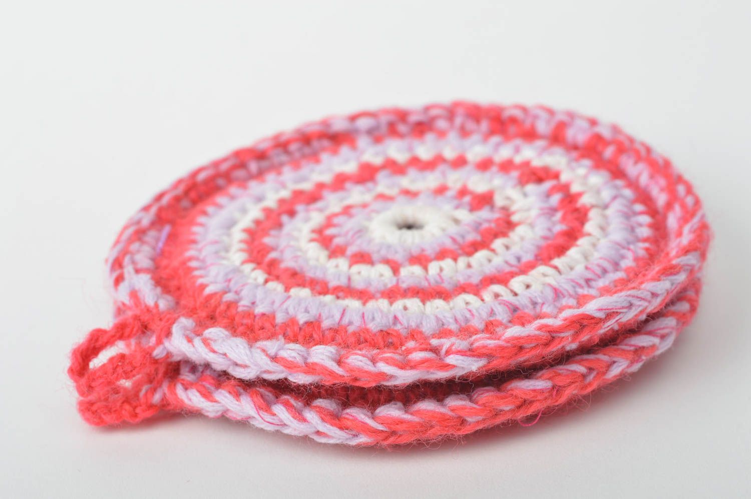 Manique au crochet fait main Manique rouge ronde tricotée Textile de cuisine photo 4