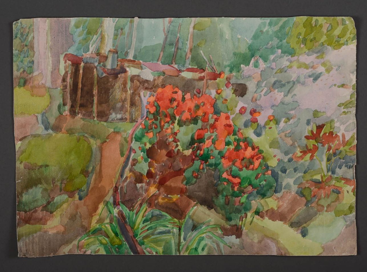 Watercolor landscape In the garden photo 1