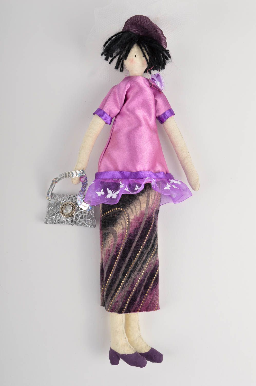Muñeco artesanal cosido juguete original de lino elemento decorativo chica foto 2