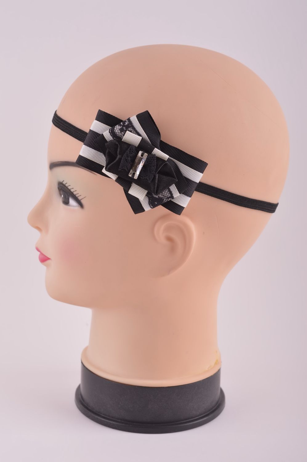 Аксессуар для волос хэнд мэйд полоска для волос ободок на голову черно-белый фото 3