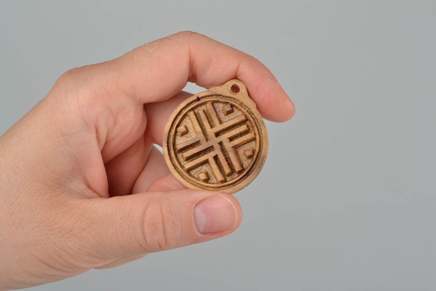Wooden handmade amulet pendant made of acacia wood with Slavonic symbol Traveler photo 5
