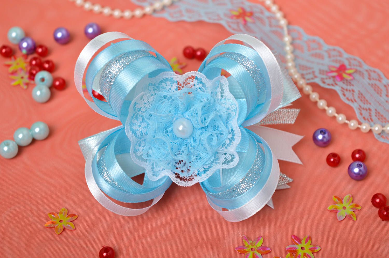 Handmade Haarschmuck Schleife Haar Accessoire Haargummi für Mädchen blau schön foto 1
