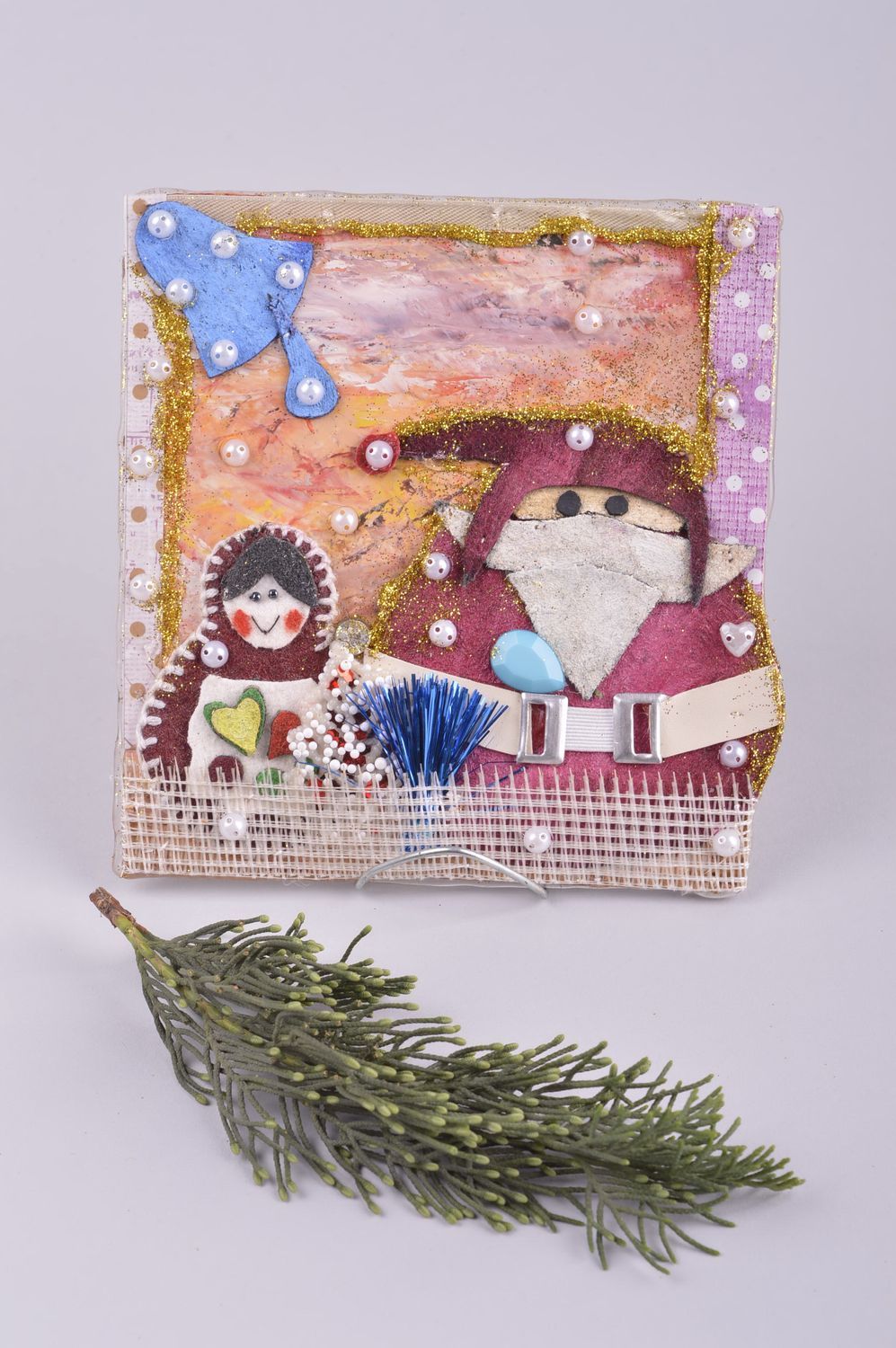 Panel decorativo hecho a mano adorno navideño decoración de pared Papá Noel foto 1