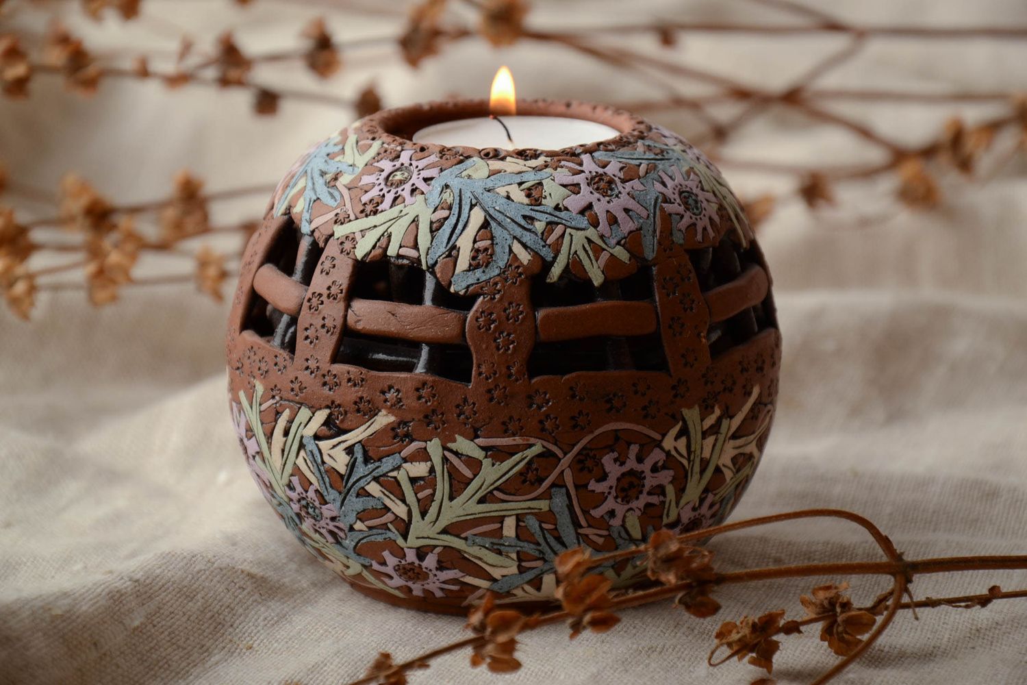 4 inch tin candle ceramic holder in the shape of a ball 0,56 lb photo 1