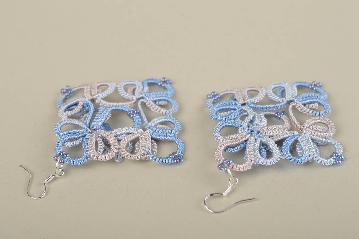 Handmade woven earrings openwork tatting earrings designer accessories for women photo 4