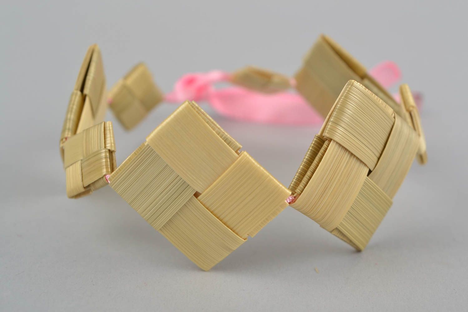 Handmade wrist bracelet created of straw beautiful unusual summer accessory photo 1