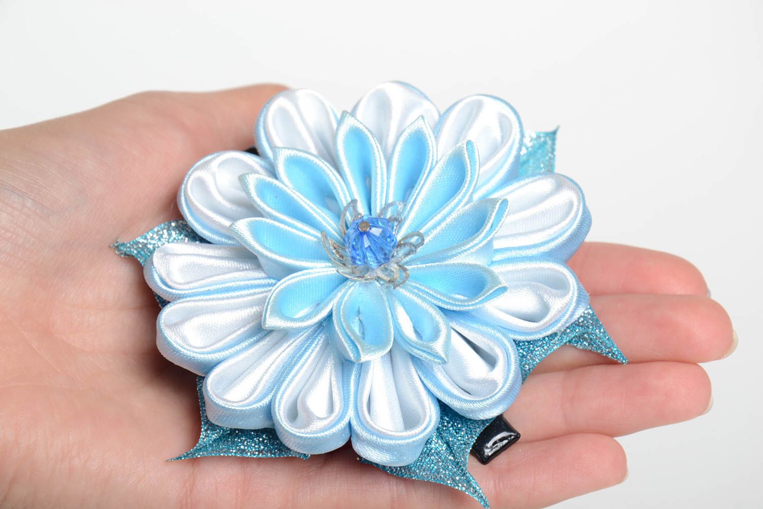 Handmade designer hair clip blue massive accessory for hair flower hair clip photo 5