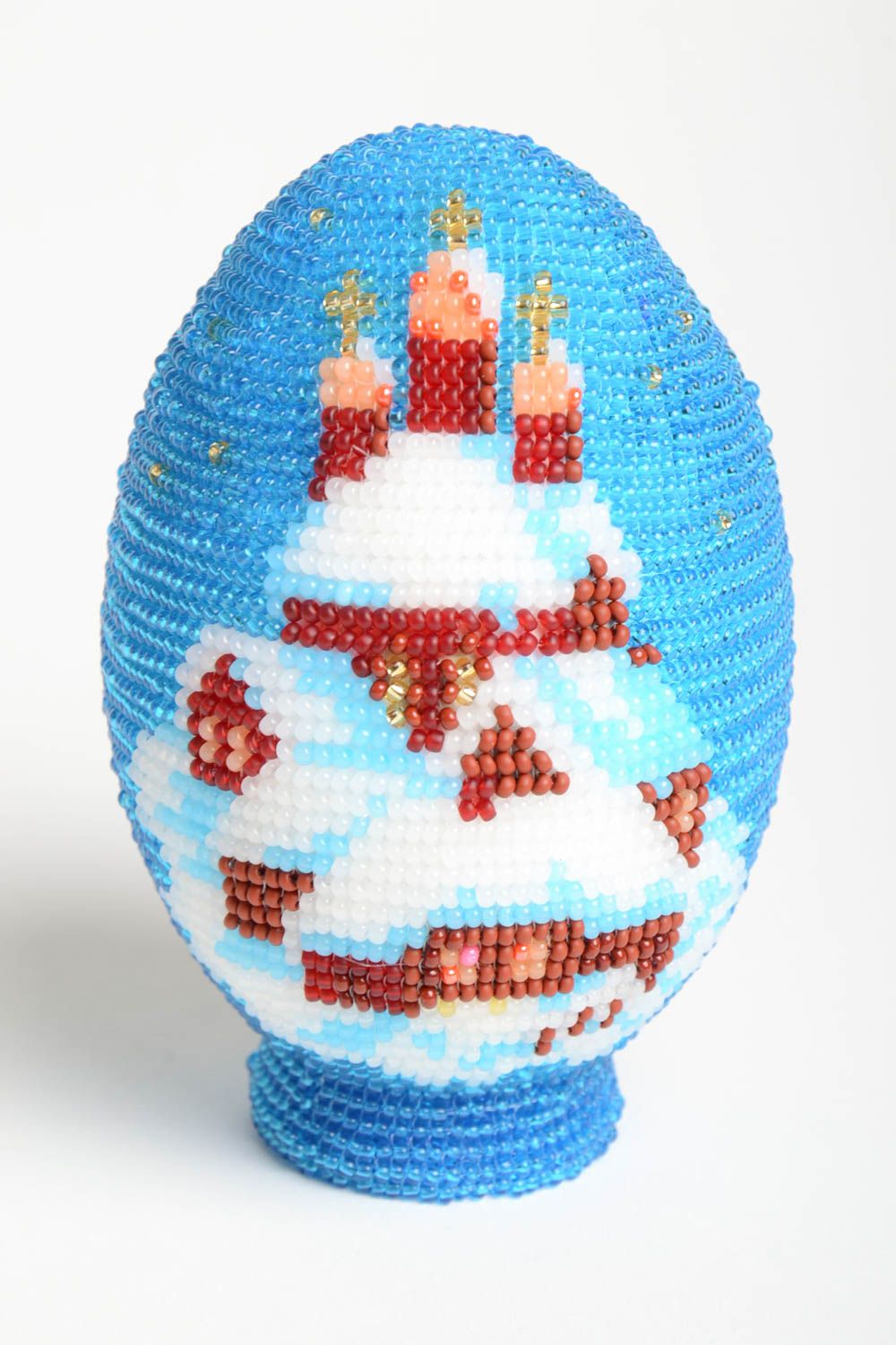 Handmade home interior decoration seed beaded Easter egg present for holidays photo 4
