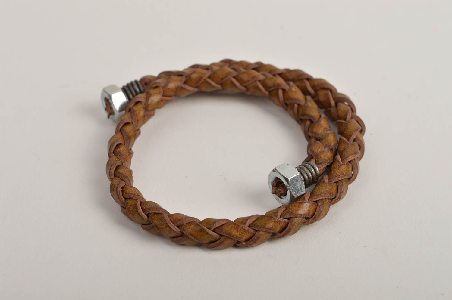 Handmade designer brown bracelet leather wrist bracelet elegant jewelry photo 4