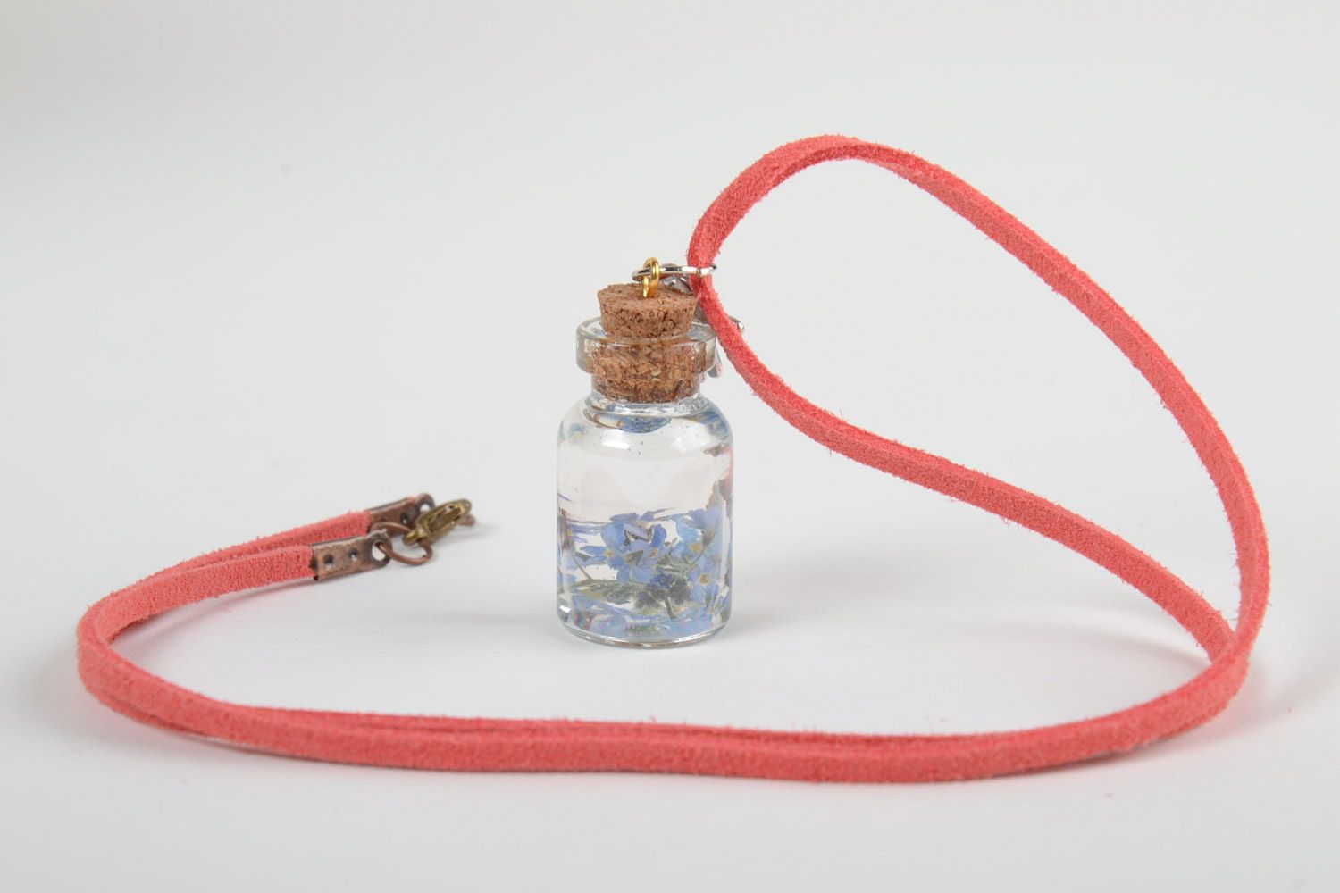Homemade epoxy resin botanical pendant with cord Vial with flowers inside photo 4