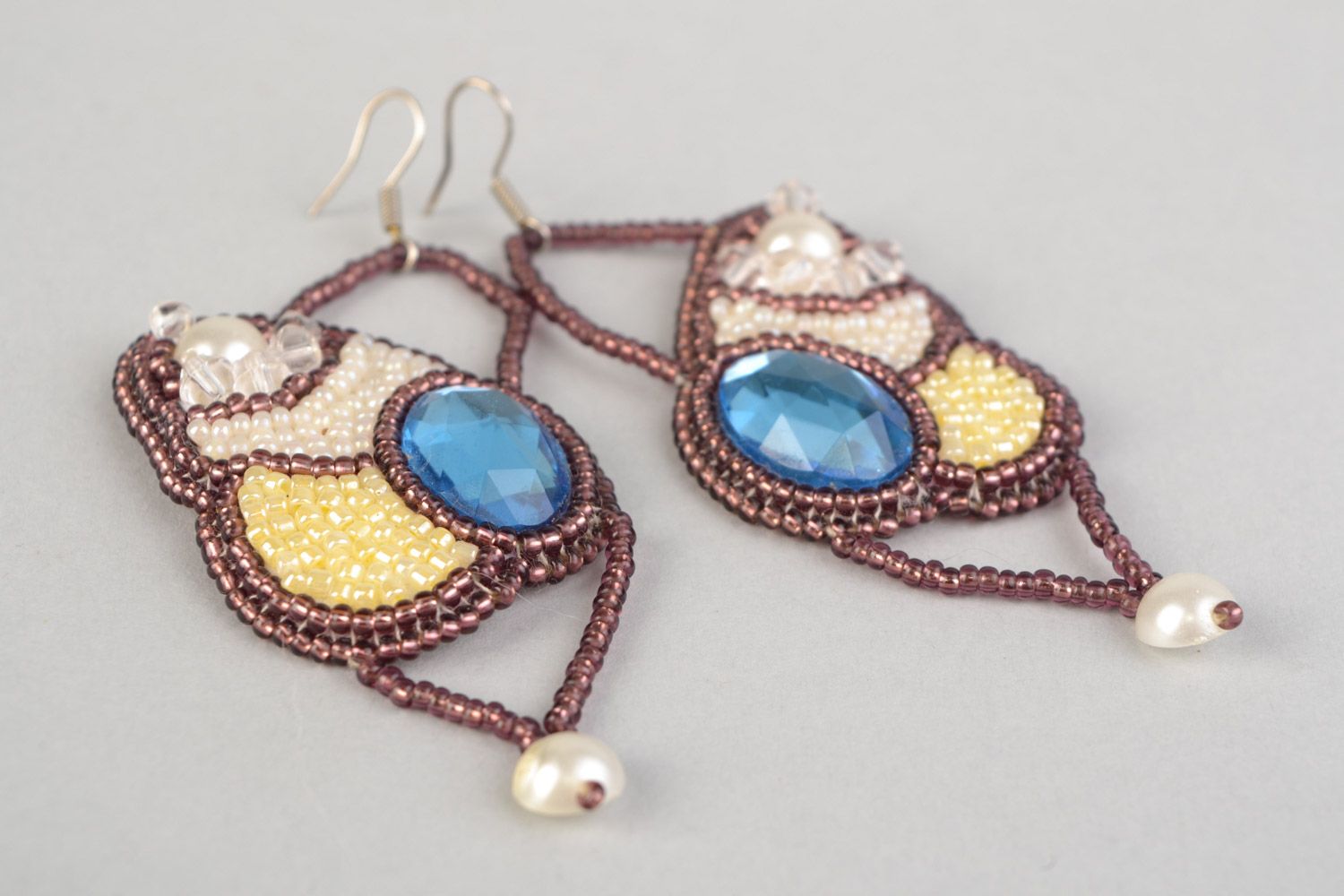Handmade evening massive earrings made of Czech beads Butterfly Wings photo 4