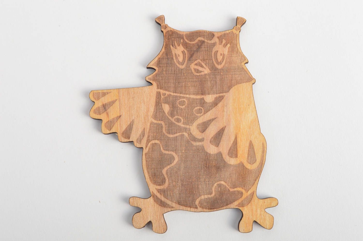 Sujet à décorer en bois brut fait main figurine chouette plate pour serviettage photo 2