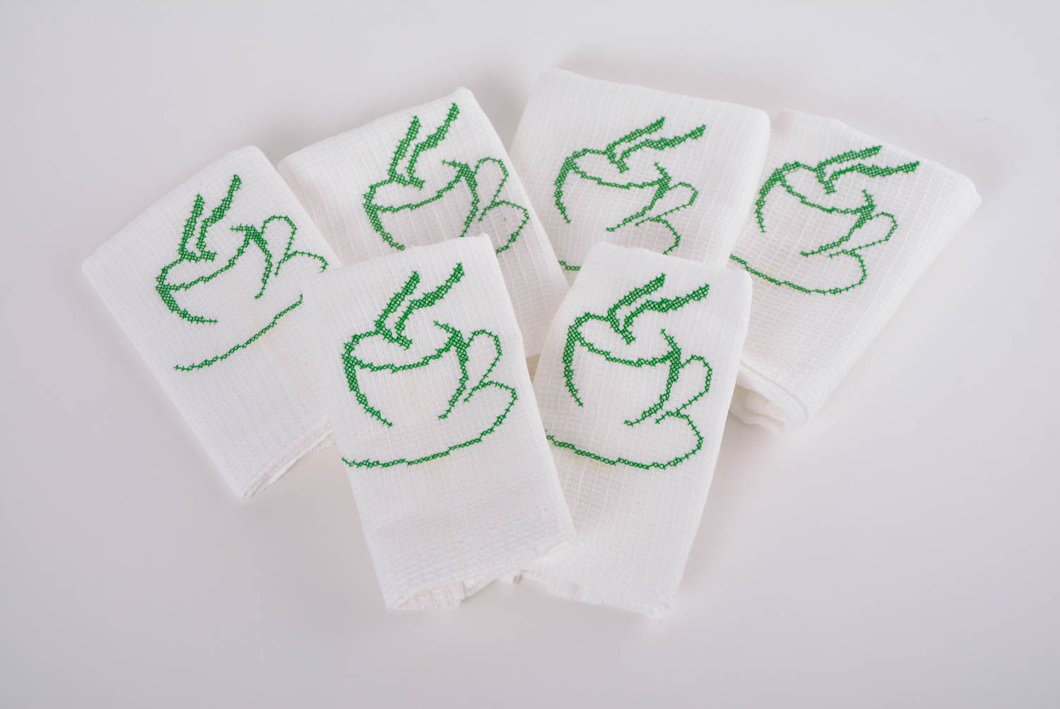 Serviettes de table en tissu coton 6 pièces faites main blanches avec broderie photo 1