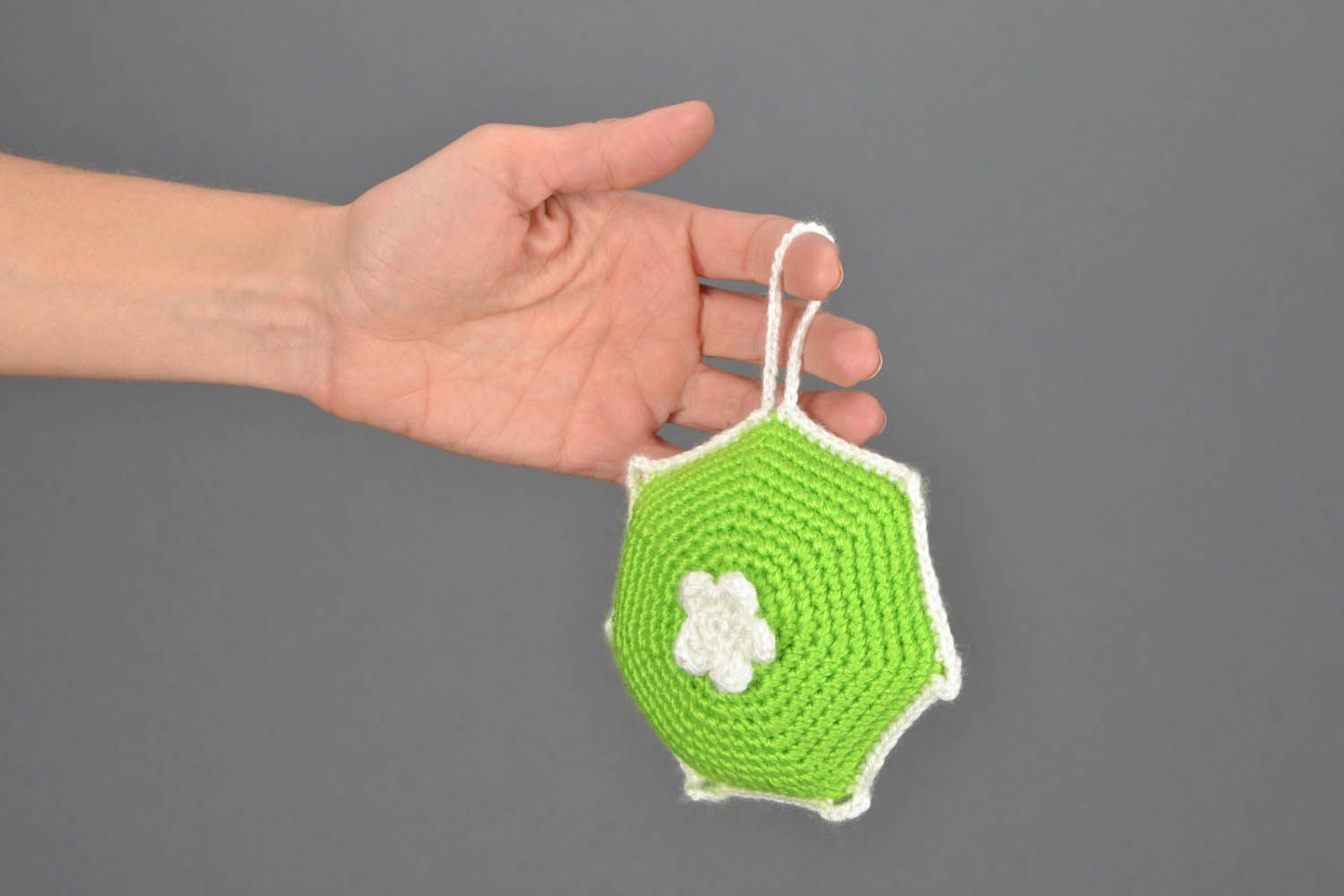 Porte-épingles vert tricoté main au crochet photo 2