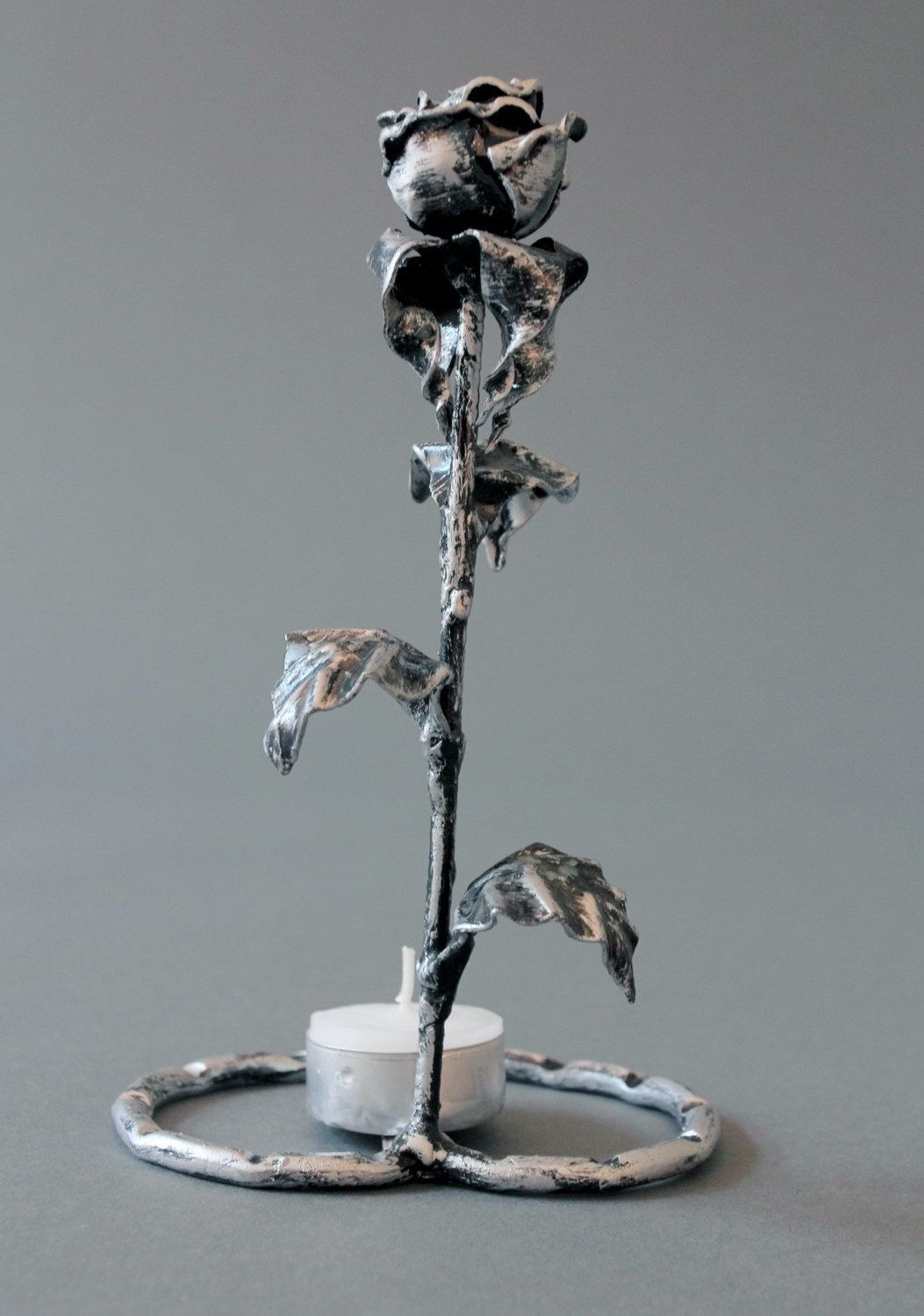 Metal forged candlestick Rose and heart photo 2