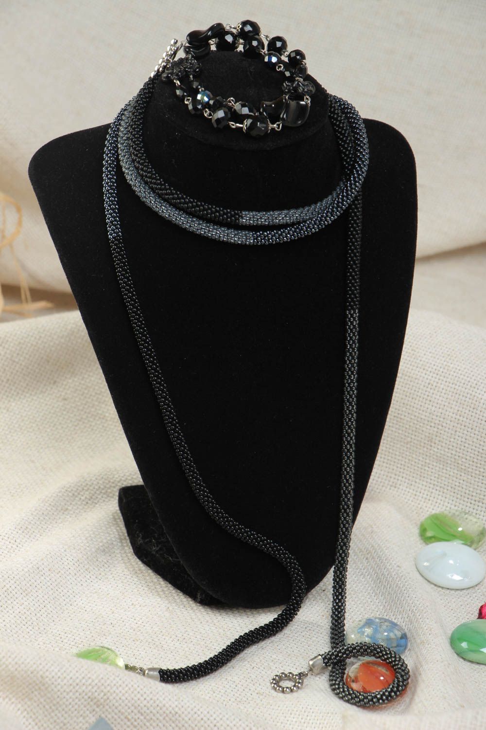 Beau collier en perles de rocaille lariat ceinture fait main 420 mm bijou photo 1