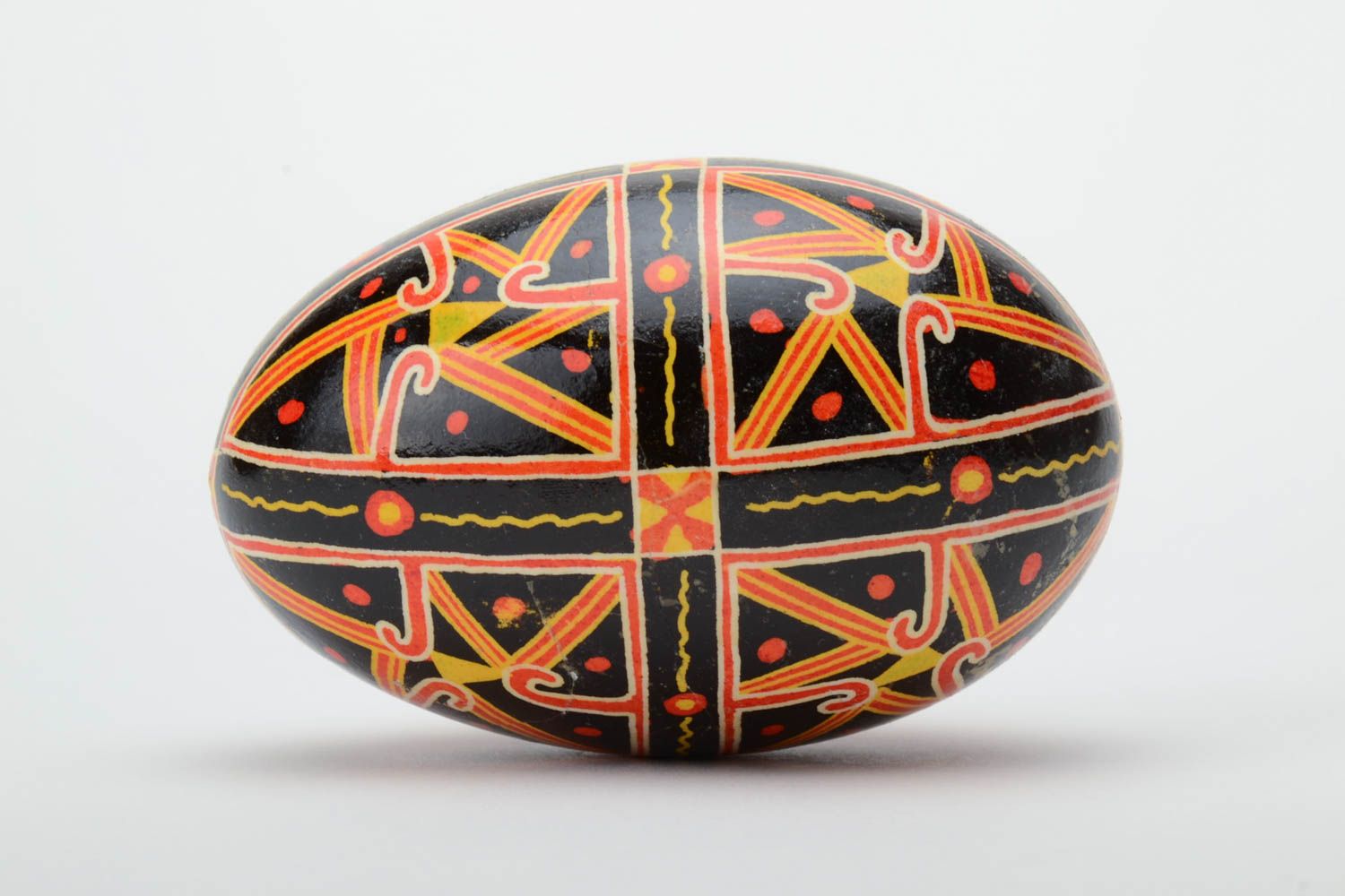 Handmade dark painted decorative goose egg with geometric ornaments Easter souvenir photo 3