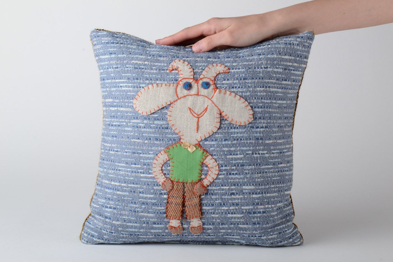 Children's handmade soft cushion with applique work for upholstered furniture decor photo 5