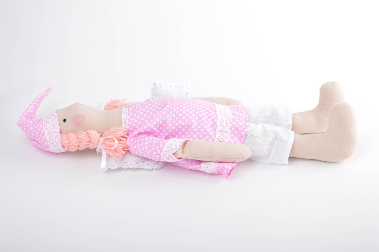 Muñeco de trapo peluche artesanal de color rosa decoración de dormitorio foto 4