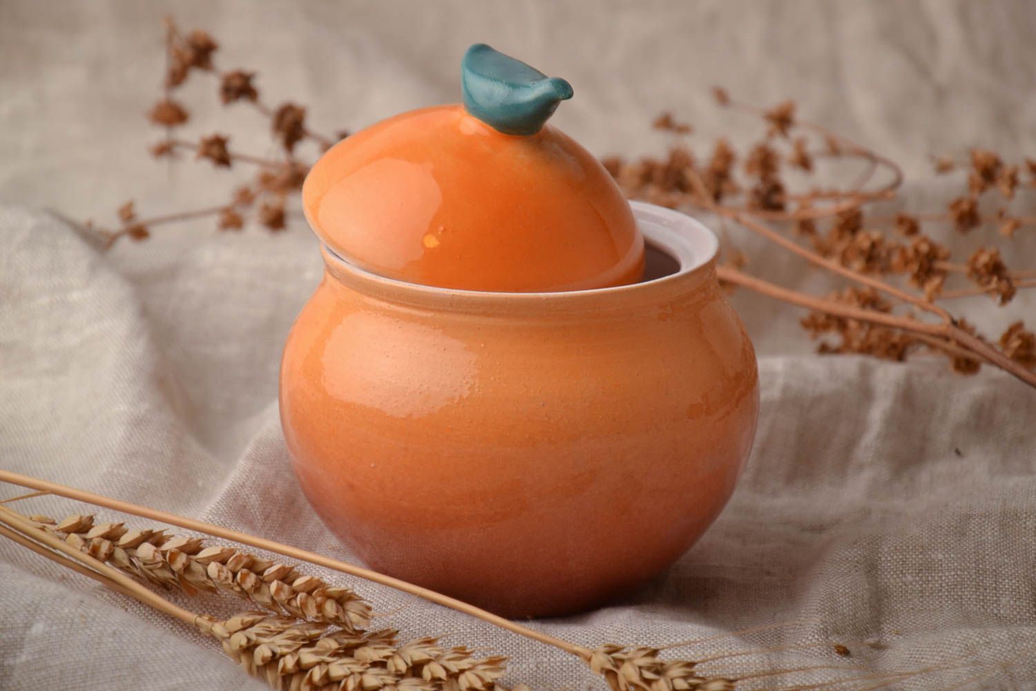 Orange ceramic sugar bowl photo 1