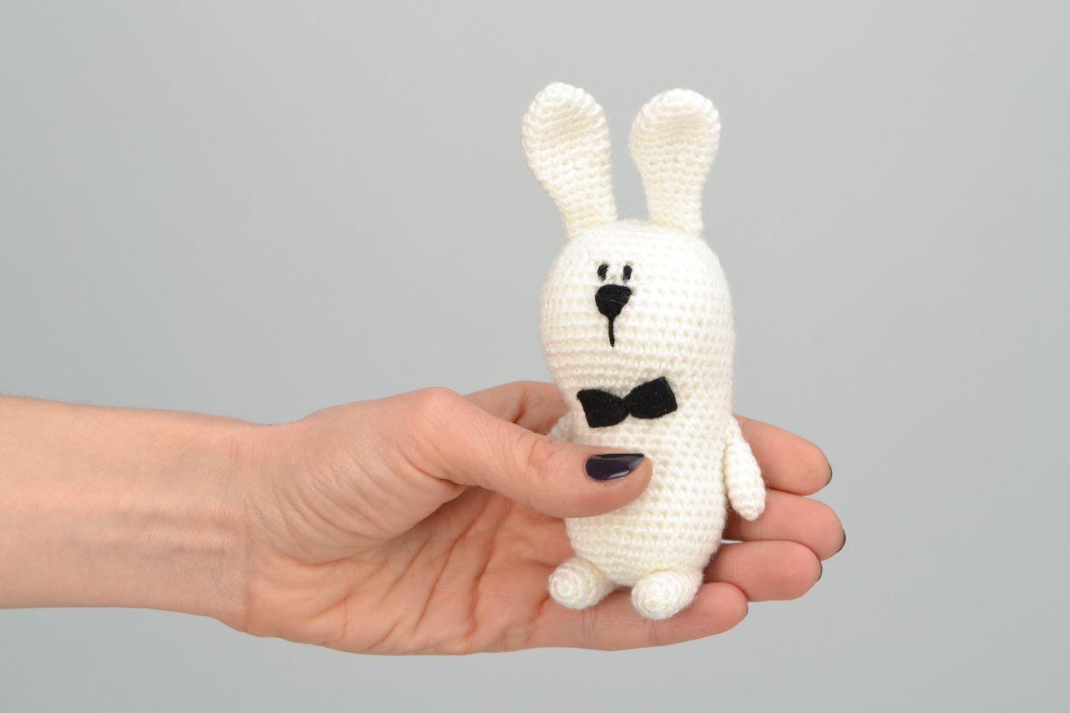 Soft crochet woolen toy Rabbit with Bow Tie photo 1