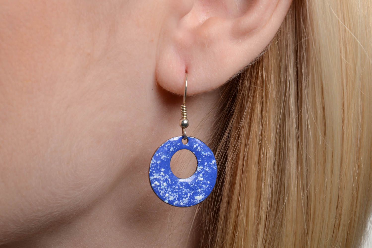 Handmade copper round earrings painted with hot enamel stylish accessory photo 5