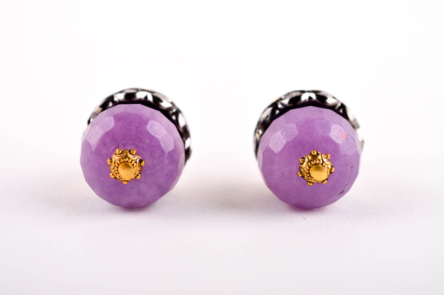 Boucles d'oreilles boules Bijou fait main violettes pierre Accessoire femme photo 4