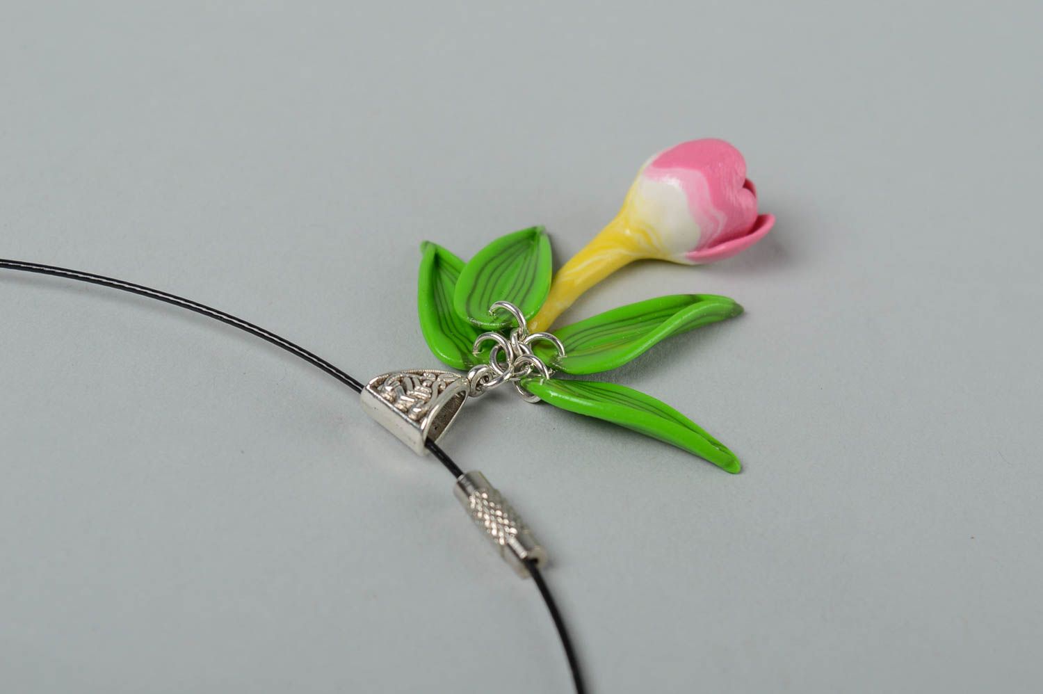 Schmuck Anhänger handmade Polymer Clay Schmuck Halskette für Frauen Blumen grell foto 3